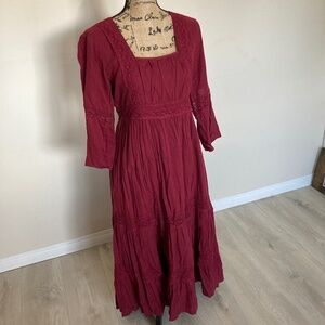 April Cornell Cotton Bespoke Dress Sz M-L Cranberry